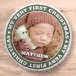 Eerste Kerstmis Moderne Aangepaste Baby Fototoetse Magneet<br><div class="desc">Dit eenvoudige en klassieke ontwerp bestaat uit serif typografie en voegt een aangepaste foto toe van de naam van uw baby en baby en het kerstjaar</div>