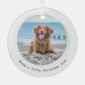 Eerste Kerstmis Moderne Custom Dog Pet Foto Glas Ornament (Voorkant)