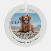 Eerste Kerstmis Moderne Custom Dog Pet Foto Glas Ornament (Achterkant)