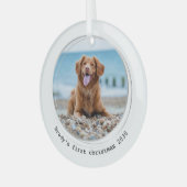 Eerste Kerstmis Moderne Custom Dog Pet Foto Glas Ornament (Voorkant links)