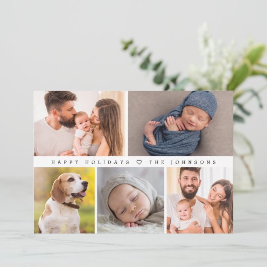 Eerste Kerstmis Moderne Fotocollage Gelukkig Feestdagenkaart (Staand voorkant)