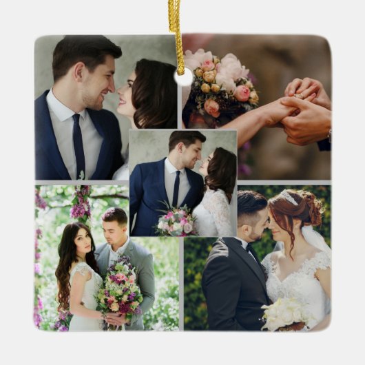 Eerste Kerstmis Monogram Mr. Mrs. Fotocollage Keramisch Ornament (Voorkant)