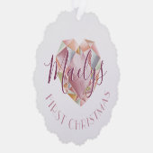 Eerste Kerstmis Monogram of naam Blush Roze Foto Ornament Kaart (Rechts)