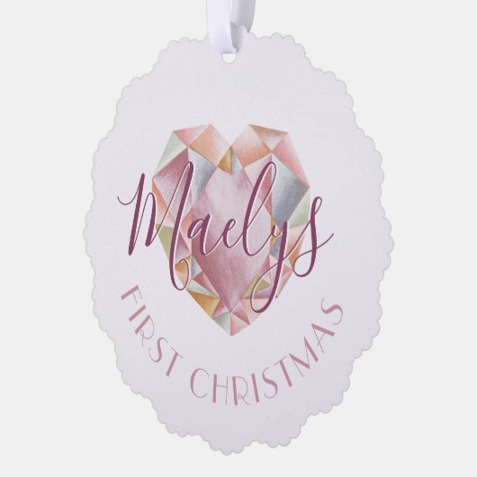Eerste Kerstmis Monogram of naam Blush Roze Foto Ornament Kaart (Links)