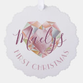 Eerste Kerstmis Monogram of naam Blush Roze Foto Ornament Kaart (Voorkant)
