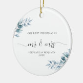 Eerste Kerstmis Mr. Botanical Ice Blue Elegant Keramisch Ornament (Links)