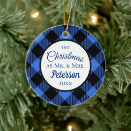 Eerste Kerstmis: Mr. en Mrs. Buffalo Blue Play. Keramisch Ornament