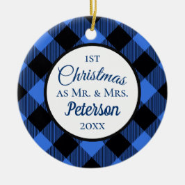 Eerste Kerstmis: Mr. en Mrs. Buffalo Blue Play. Keramisch Ornament