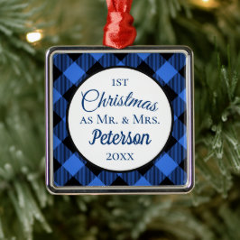 Eerste Kerstmis: Mr. en Mrs. Buffalo Blue Play. Metalen Ornament