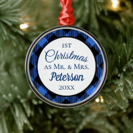 Eerste Kerstmis: Mr. en Mrs. Buffalo Blue Play. Metalen Ornament