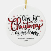 Eerste Kerstmis Mr. en Mrs Buffalo Print Keramisch Ornament (Voorkant)