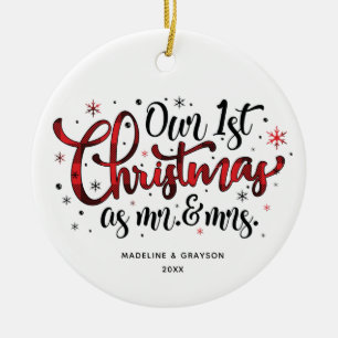 Eerste Kerstmis Mr. en Mrs Buffalo Print Keramisch Ornament