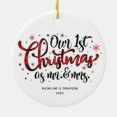 Eerste Kerstmis Mr. en Mrs Buffalo Print Keramisch Ornament (Achterkant)