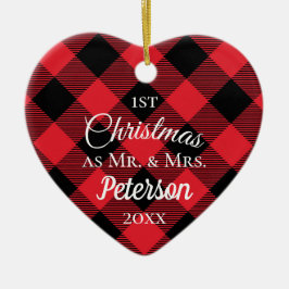 Eerste Kerstmis: Mr en Mrs Buffalo Pset Heart. Keramisch Ornament