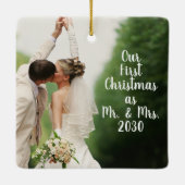 Eerste Kerstmis Mr. en Mrs Custom Wedding Foto Keramisch Ornament (Achterkant)