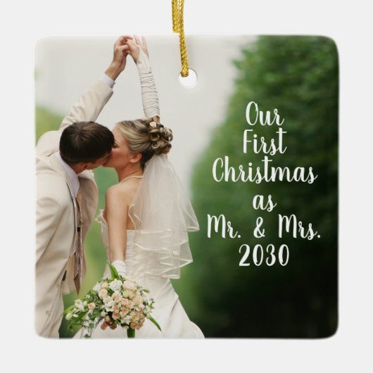 Eerste Kerstmis Mr. en Mrs Custom Wedding Foto Keramisch Ornament (Voorkant)