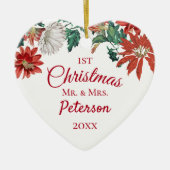 Eerste Kerstmis: Mr. en Mrs. Flower Wreath Keramisch Ornament (Voorkant)