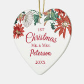 Eerste Kerstmis: Mr. en Mrs. Flower Wreath Keramisch Ornament (Links)