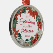 Eerste Kerstmis: Mr. en Mrs. Flower Wreath Metalen Ornament (Rechts)