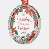 Eerste Kerstmis: Mr. en Mrs. Flower Wreath Metalen Ornament (Links)