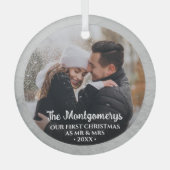 Eerste Kerstmis Mr. en Mrs. Foto Glas Ornament (Voorkant)