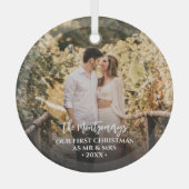 Eerste Kerstmis Mr. en Mrs. Foto Glas Ornament (Voorkant)