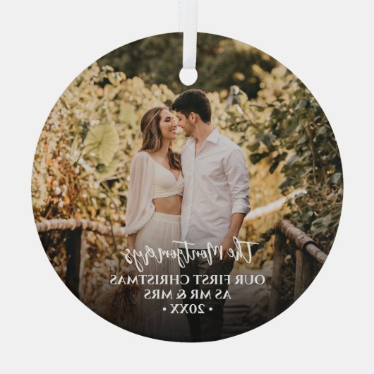 Eerste Kerstmis Mr. en Mrs. Foto Glas Ornament (Achterkant)