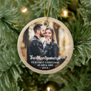 Eerste Kerstmis Mr. en Mrs. Foto Keramisch Ornament