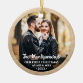 Eerste Kerstmis Mr. en Mrs. Foto Keramisch Ornament (Voorkant)