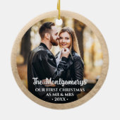 Eerste Kerstmis Mr. en Mrs. Foto Keramisch Ornament (Achterkant)