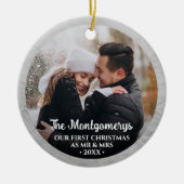 Eerste Kerstmis Mr. en Mrs. Foto Keramisch Ornament (Voorkant)