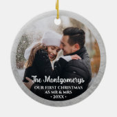 Eerste Kerstmis Mr. en Mrs. Foto Keramisch Ornament (Achterkant)