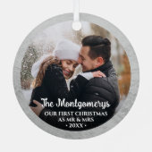 Eerste Kerstmis Mr. en Mrs. Foto Metalen Ornament (Achterkant)