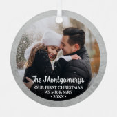 Eerste Kerstmis Mr. en Mrs. Foto Metalen Ornament (Voorkant)
