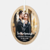 Eerste Kerstmis Mr. en Mrs. Foto Metalen Ornament (Voorkant links)