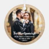 Eerste Kerstmis Mr. en Mrs. Foto Metalen Ornament (Achterkant)