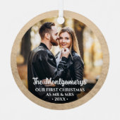 Eerste Kerstmis Mr. en Mrs. Foto Metalen Ornament (Voorkant)