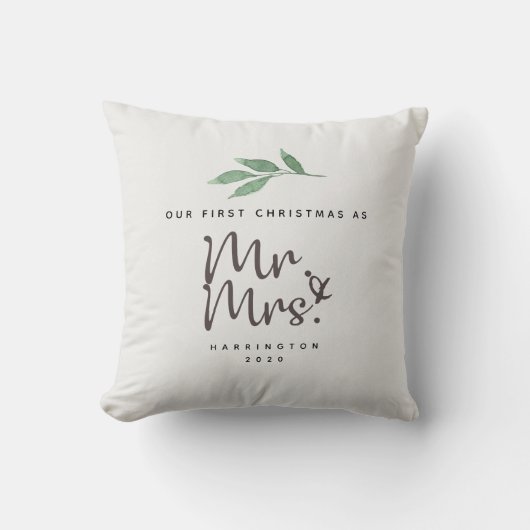 Eerste kerstmis Mr. en Mrs. Heirloom Worp Kussen (Voorkant)