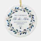 Eerste Kerstmis Mr en Mrs. Keramisch Ornament (Voorkant)