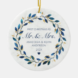 Eerste Kerstmis Mr en Mrs. Keramisch Ornament