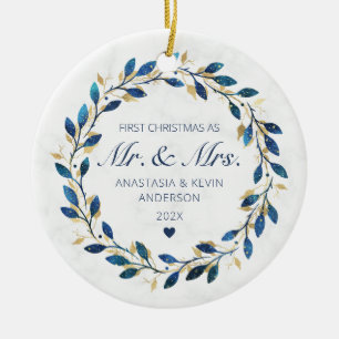 Eerste Kerstmis Mr en Mrs. Keramisch Ornament