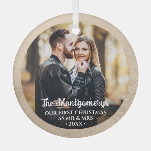 Eerste Kerstmis: Mr. en Mrs. Photo Glass Ornament (Voorkant)