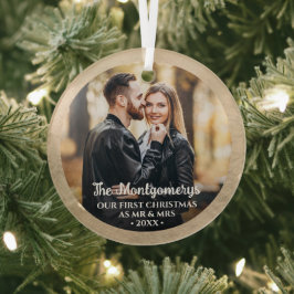 Eerste Kerstmis: Mr. en Mrs. Photo Glass Ornament