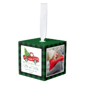 Eerste Kerstmis: Mr. en Mrs. Red Truck Green Pset. Decoratie (Voorkant hoekig)