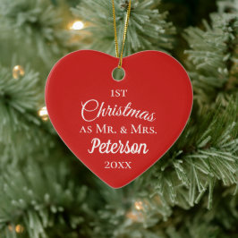 Eerste Kerstmis: Mr. en Mrs. Simple Red Heart. Keramisch Ornament