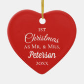 Eerste Kerstmis: Mr. en Mrs. Simple Red Heart. Keramisch Ornament (Voorkant)