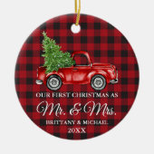 Eerste Kerstmis: Mr. en Mrs. Truck Red Pset Keramisch Ornament (Voorkant)