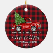 Eerste Kerstmis: Mr. en Mrs. Truck Red Pset Keramisch Ornament (Achterkant)