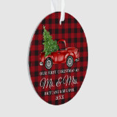 Eerste Kerstmis: Mr. en Mrs. Truck Red Pset. Ornament (voorkant)
