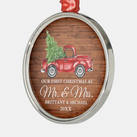 Eerste Kerstmis: Mr en Mrs Wood Truck Metalen Ornament (Links)